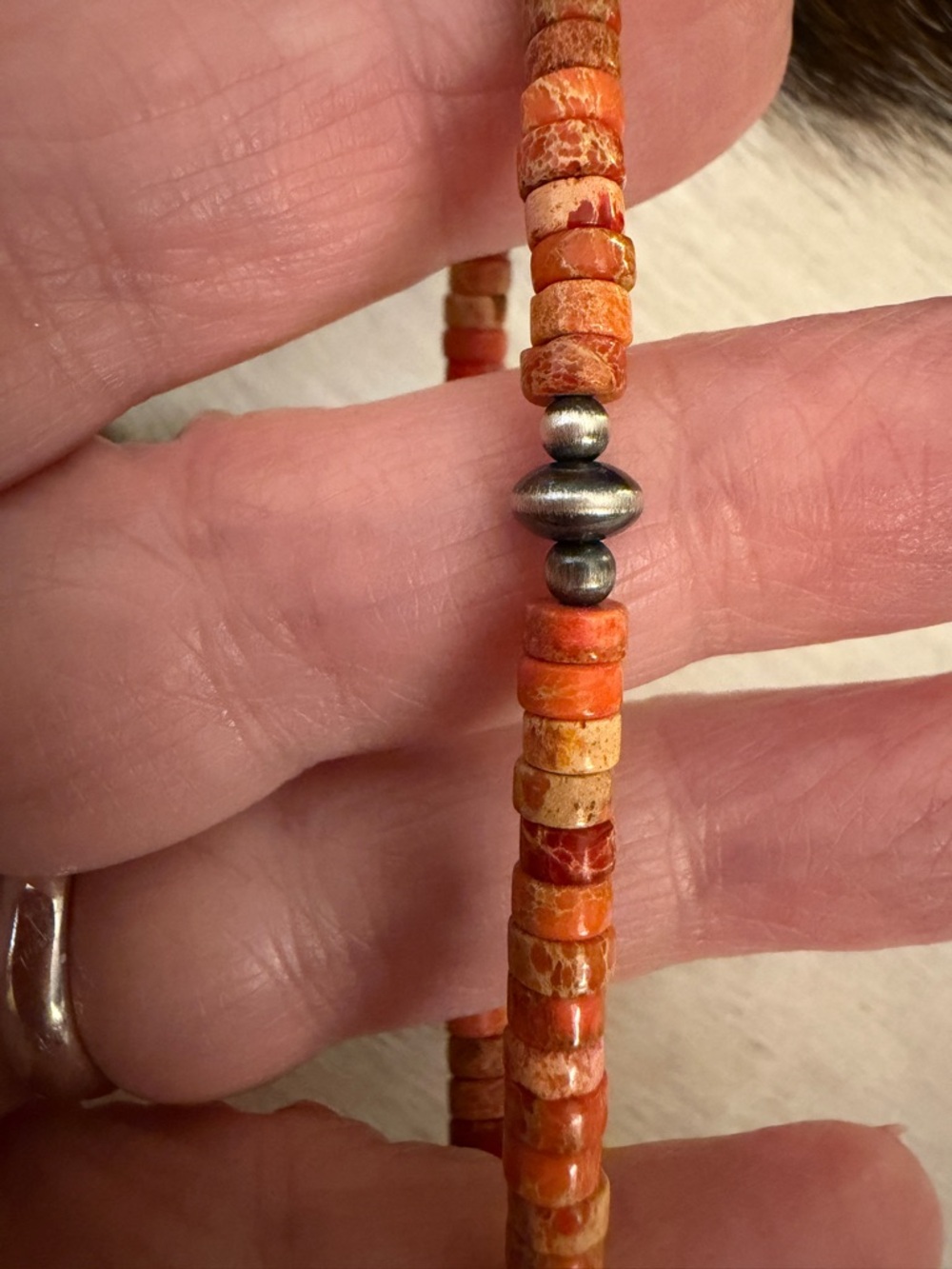 ❤️ Desert Pearls & Saucers Orange Sea Sediment Jasper Stretch Bracelet Adj Sz 7 - Picture 5 of 7